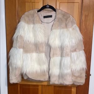ZARA: Pink & cream faux fur coat!